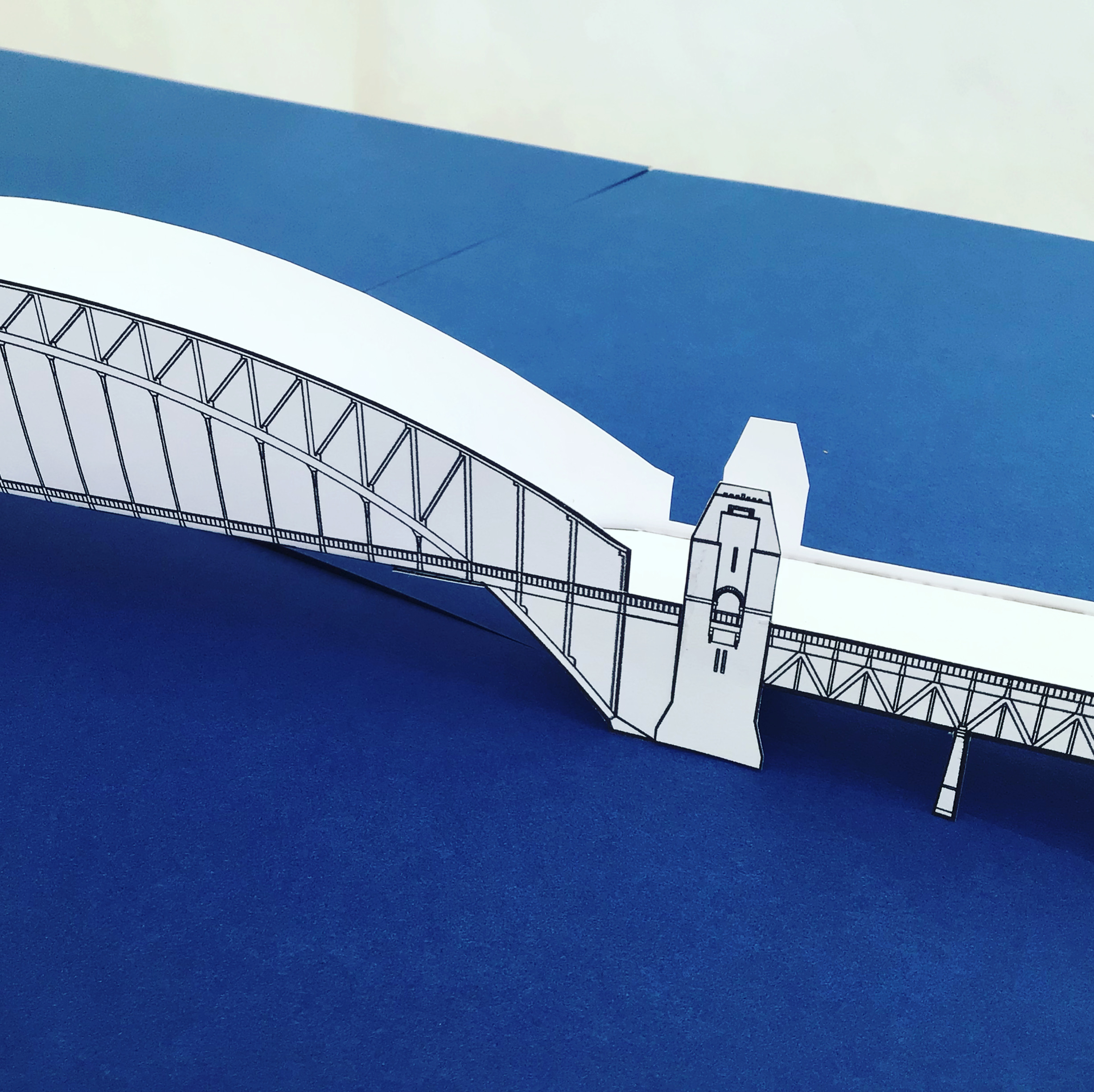 Paper toy architecture model of Sydney Harbour Bridge constructed by British firm Dorman Long of Middlesbrough