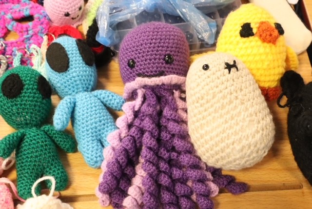 Showing different crocheted animals by Ember and her family